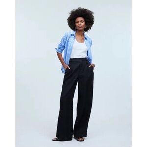 MADEWELL The Harlow Wide-Leg Black Pant in 100% Linen Size 8